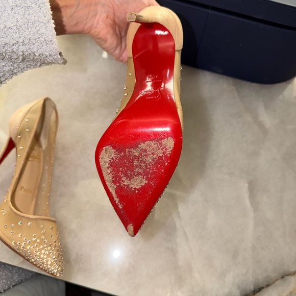 Christian Louboutin Beige Studded Heels - Picture 9 of 12